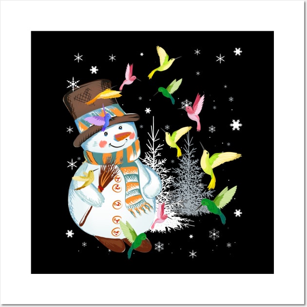 Hummingbird Snowman Merry Christmas Tee Hummingbird Lovers Wall Art by MarrinerAlex